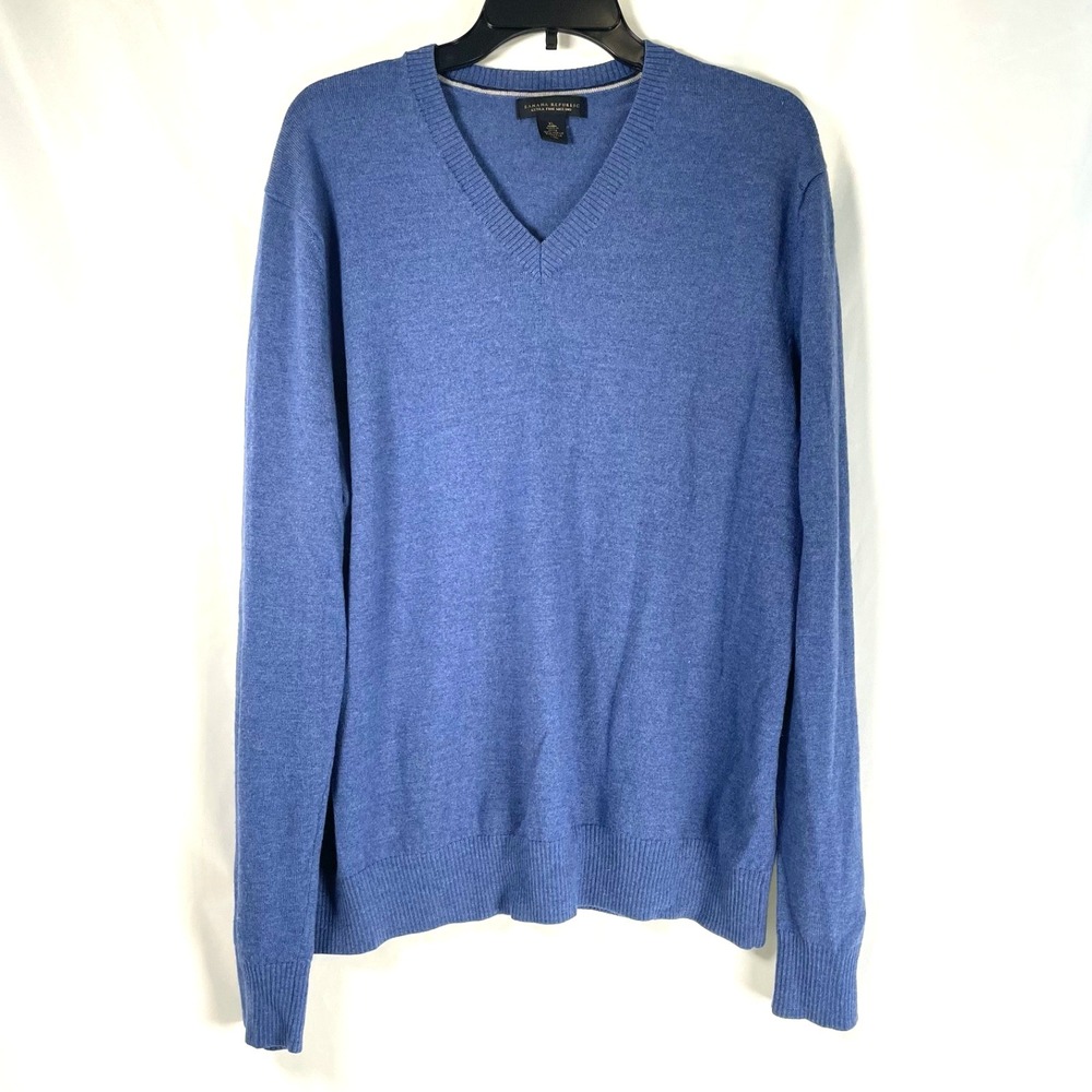 Banana Republic Men's Extra Fine Merino Wool V-Neck Sweater Blue XL Long Sleeve